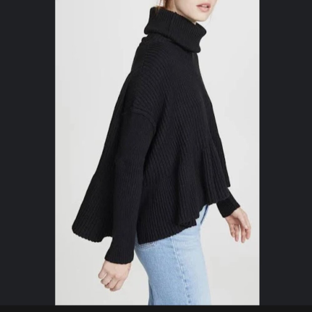 Free People Turtleneck Sweater with ruffle hem  BLACK Size M